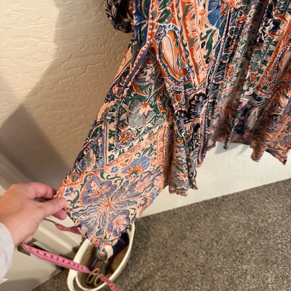 Angle Paisley Floral Boho Hippie Split Front Tie Sleeve Maxi Dress - Picture 10 of 11